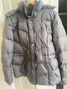 ESPRIT Charcoal Gray Down Puffer Jacket | Faux Fur Hood